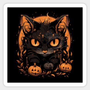 Black Cat Halloween Pumpkin Design Sticker